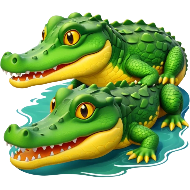 A cute 3D cartoon crocodile resting on a riverbank, part of its body in the water. Smooth rounded design, bright colors, soft lighting, friendly expression, Memoji-style realism. emoji