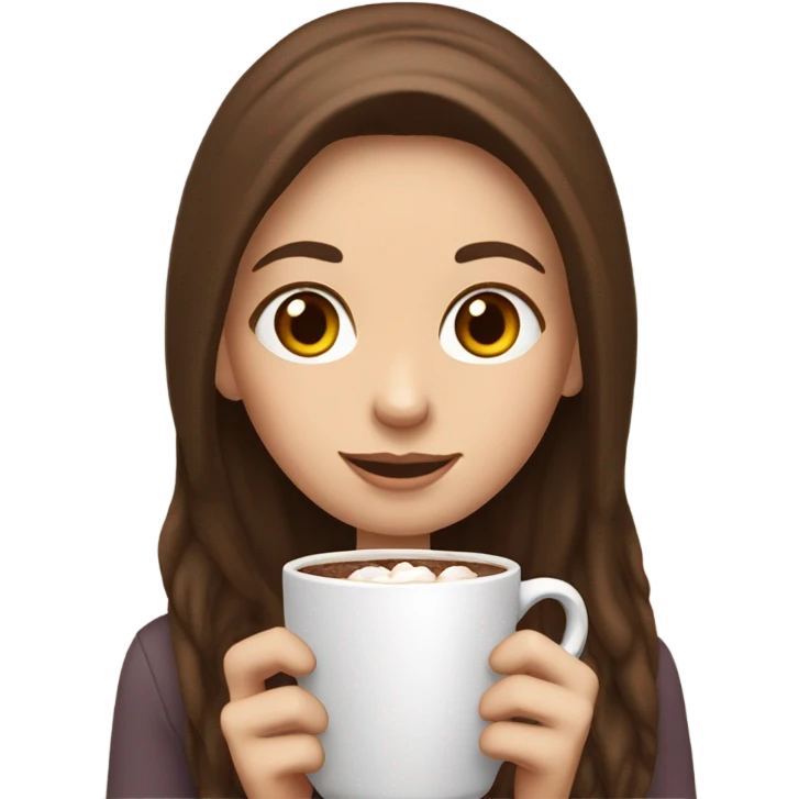 white girl with brown long hair and a hot chocolate emoji