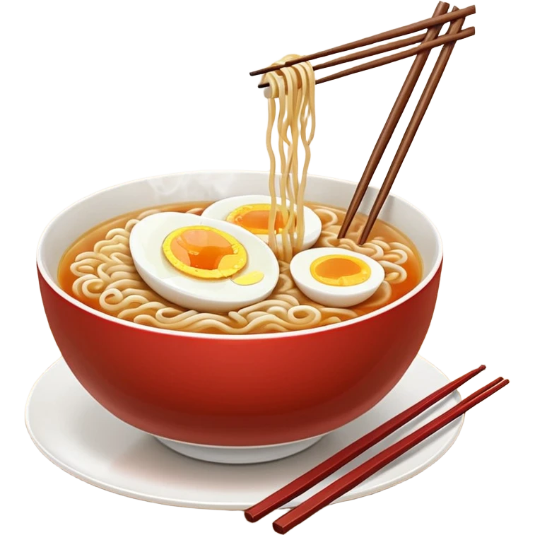 ["Bowl of ramen with soft-boiled egg and chopsticks."] emoji