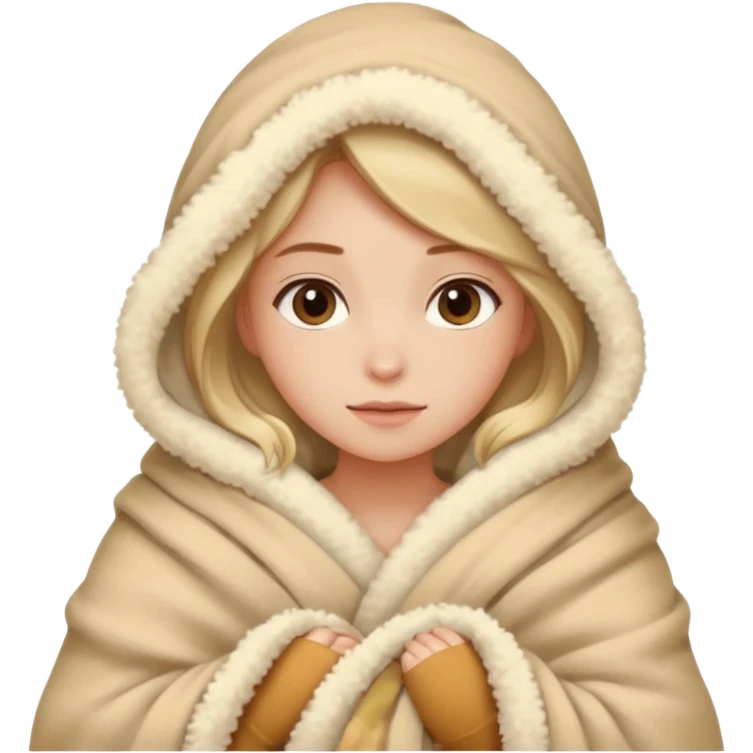 girl wrapped up in fluffy beige blanket emoji