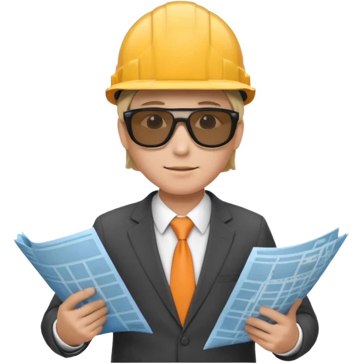 mach mir einen Trader der an der börse handelt mit anzug und einem bauarbieter helm und einem bauplan in der hand emoji
