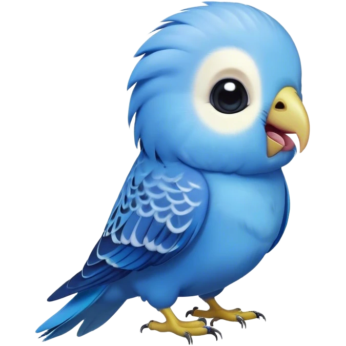 Cinematic Comical Blue Budgie Portrait Emoji, Head tilted dramatically with an exaggeratedly amused expression, featuring a striking blue feathered fur with a glossy finish, wide, expressive dark eyes filled with playful disbelief, Simplified yet hilariously expressive features, highly detailed, glowing with a slightly sassy glow, high shine, dramatic yet playful, stylized with an air of cheeky mischief, bright and endearing, soft glowing outline, capturing the essence of a spirited and over-the-top budgie, so meme-worthy it feels like it could side-eye its way into internet fame instantly! emoji