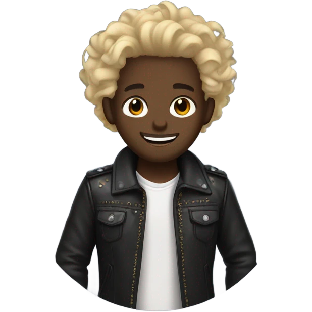 smiling darkskin boy hair in leather jacket with blonde curly hair and circular beard and multiple ear piercings  emoji