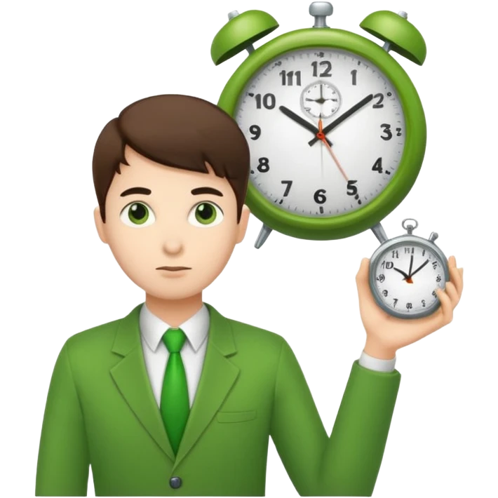 Office worker looking at a clock, green color emoji