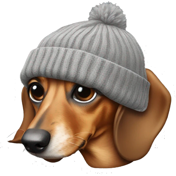 Dachshund wearing a grey beanie emoji