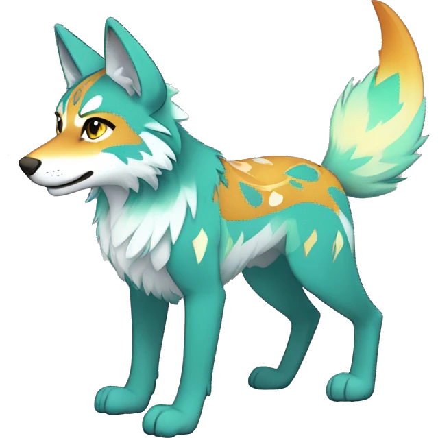 Anthro Colorful Shiny Fionbri-Falvie-sparkle-wolf-sona with tribal markings full body emoji