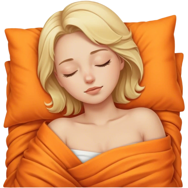 Blonde woman sleeping on her side with orange blanket emoji