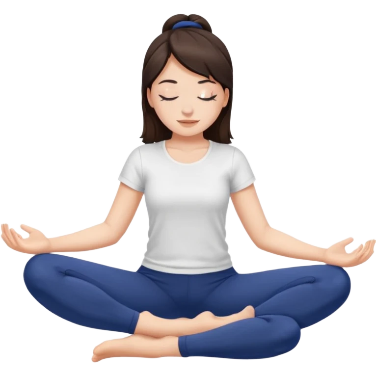brunette girl with closed eyes in dark blue leggings and a white t-shirt sits on the splits emoji