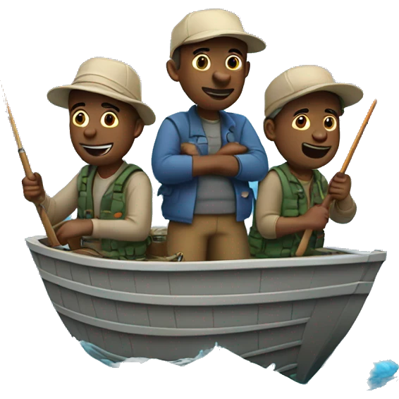 Three guys fishing on boat emoji