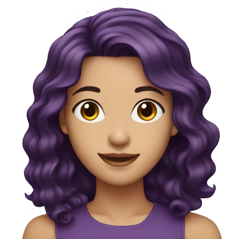 Smiling woman, dark violet wavy hair emoji