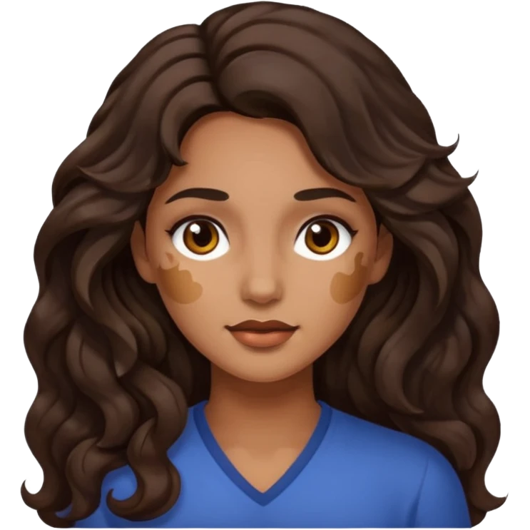 Uma mulher morena de cabelo onduladoe longo com um sinal na bochecha emoji