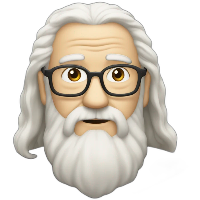 Wise old man with long white hair and barbe looks like he knows a lot wearing black shirt emoji