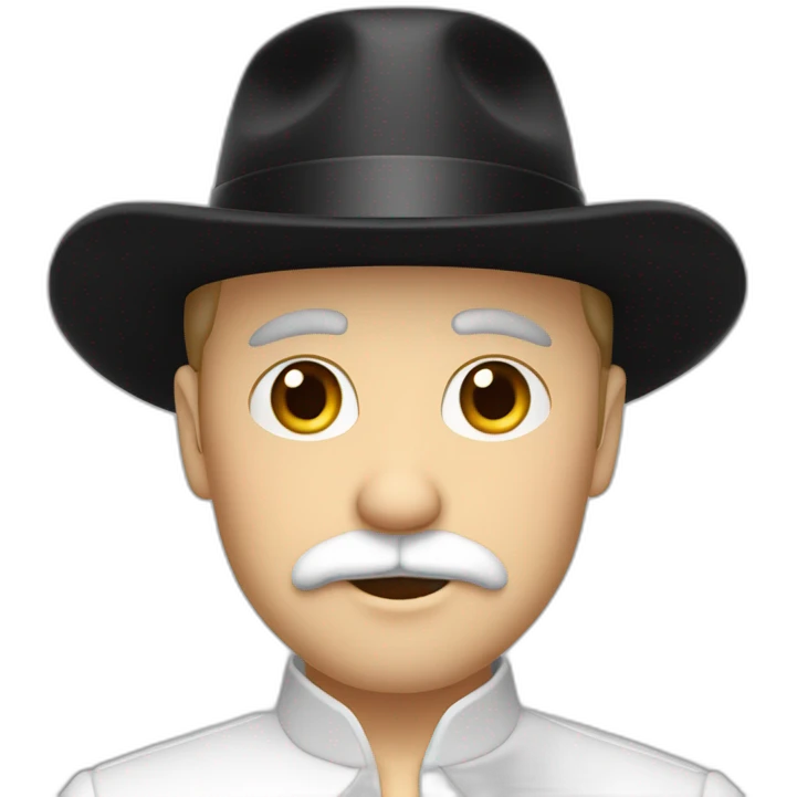 White Guy in black hat, false eyelashes and white clothes whisout Mustache emoji
