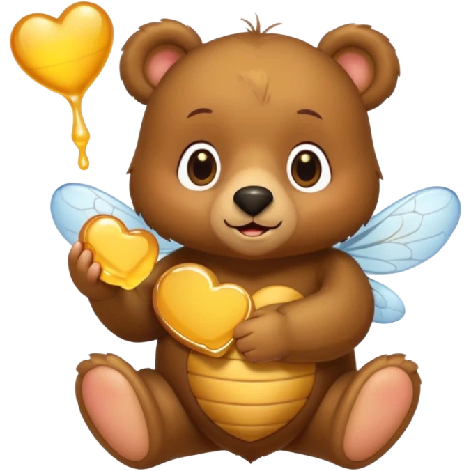 a cute bear with honey and bee and hearts emoji