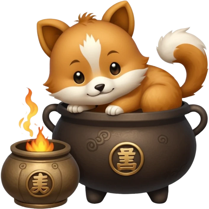 a cute animal hugging a 鼎 ancient Chinese cauldron character emoji