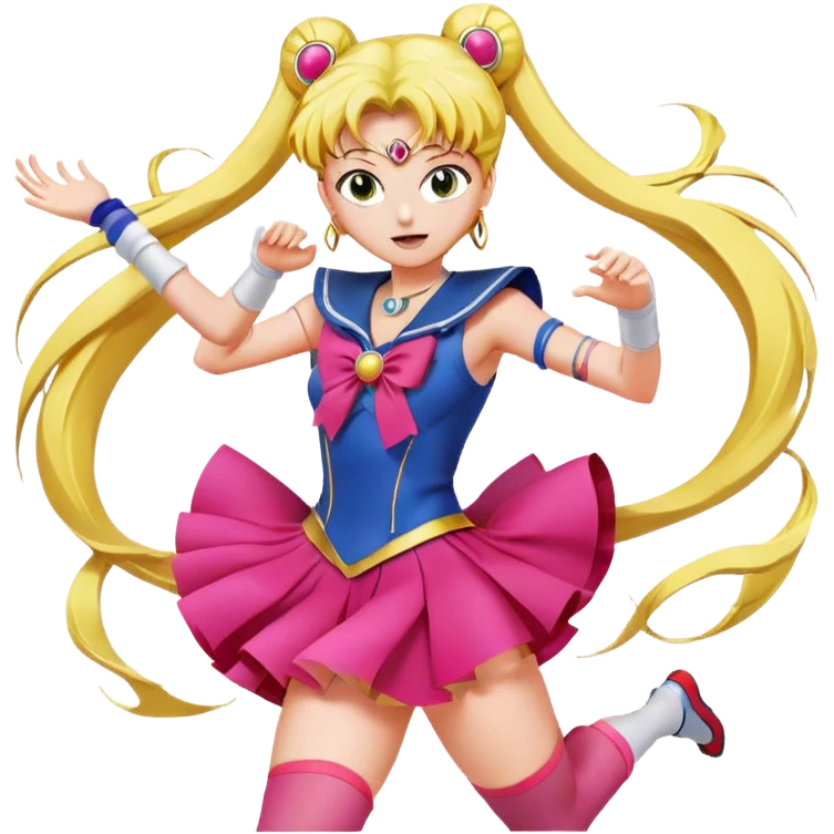 Icon for Anime: vibrant, dynamic scene with Bishoujo Senshi Sailor Moon in action, featuring exaggerated expressions and colorful backgrounds. The design should reflect the distinct, energetic style of anime, with iconic eyes and unique visual elements. Transparent background. emoji