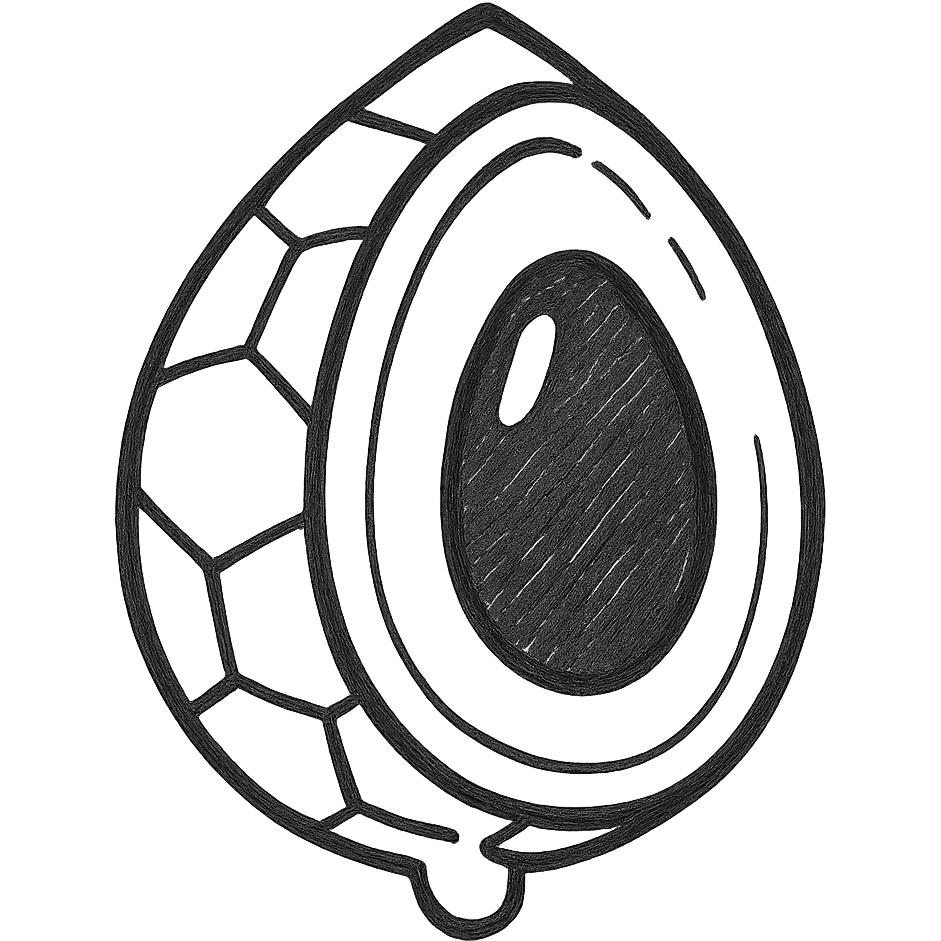Show the mamey fruit with the seed open and visible in a minimalistic hand drawn icon style, maintaining a transparent background. emoji