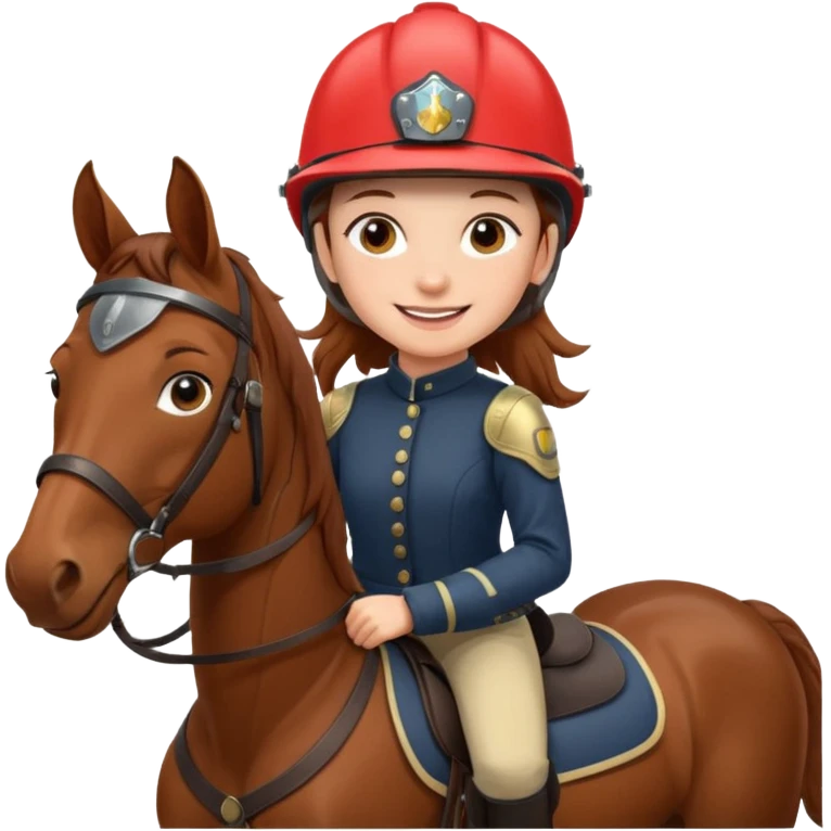 brown haired girl on a cheatnut hporse smiling' emoji