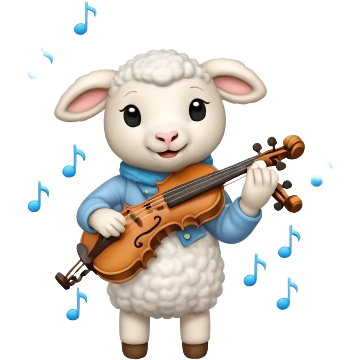 Rain clouds over a happy lamb playing the violin emoji