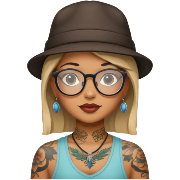 tattooed girl with hat and glasses emoji