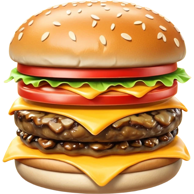 mushroom burger object icon, sauteed mushrooms, beef patty, melted cheese, sesame bun, 3D cartoon, mobile game icon style, clean background, no text, no watermark
 emoji