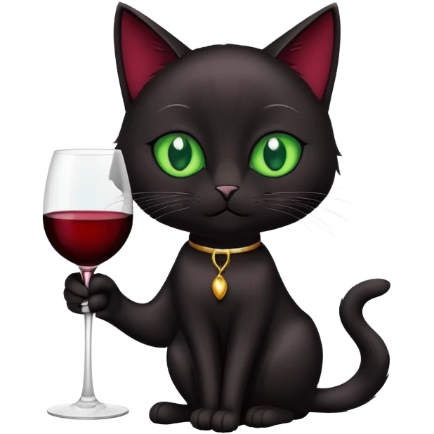 black cat holding a glass of wine emoji