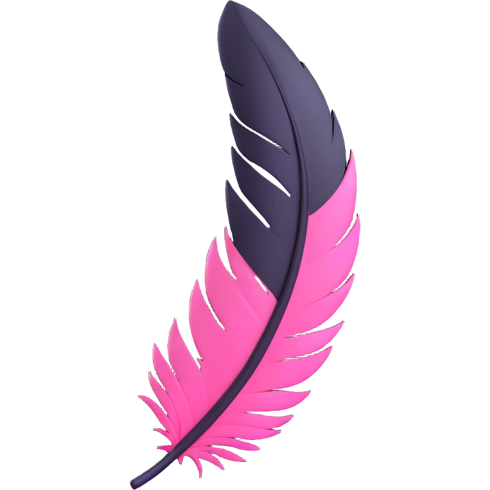 minimal 3D gothic feather with pink highlight, simple and dark emoji