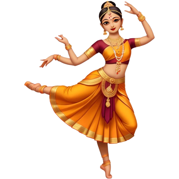 cinematic-realistic-bharatanatyam-dance-emoji,-depicted-as-an-elegant-classical-indian-dance-performance-with-graceful-poses,-intricate-costumes,-and-expressive-hand-gestures,-rendered-with-rich-textures-and-warm-dramatic-lighting, single dancer full body  emoji
