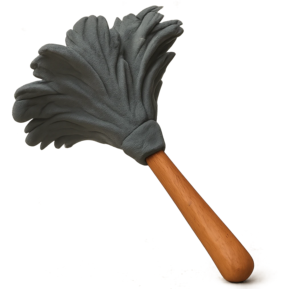 feather duster in claymation style with wooden handle, fluffy feathers, and soft lighting emoji