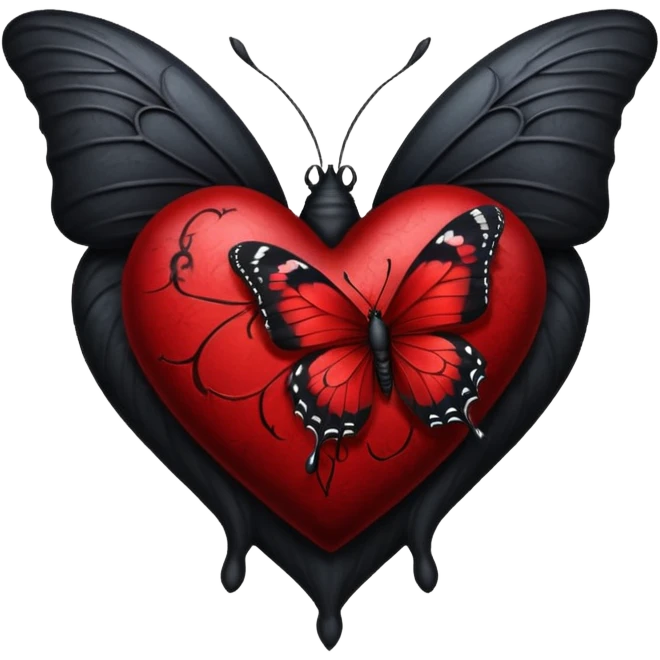 realistic gothic heart with a black butterfly emoji