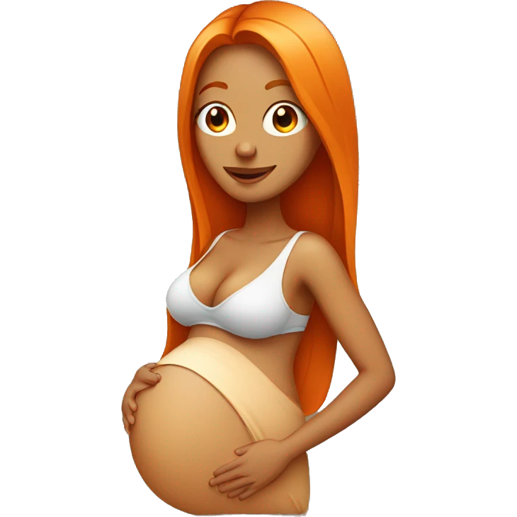 Tan girl with long orange hair holding pregnant stomach emoji