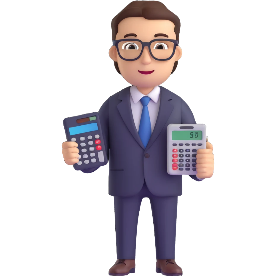 male accountant in business suit with glasses and calculator emoji