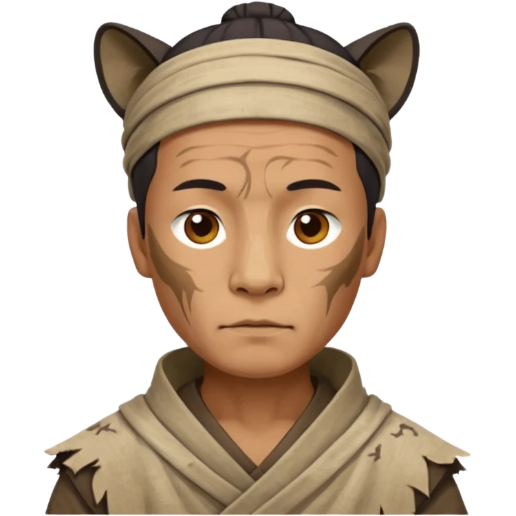china ancient man, tattered puma skin cloth emoji
