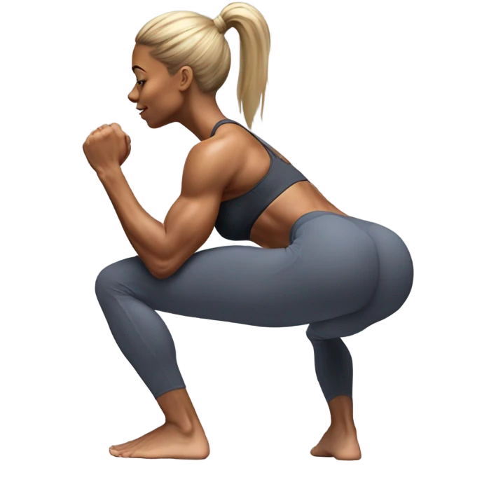 fitness model squating pose back view hyperealistic with very developed glute muscles emoji