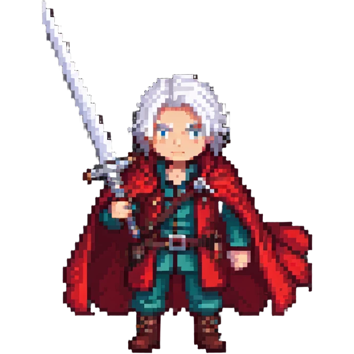 Dante from Devil May Cry with white hair, red coat, sword emoji