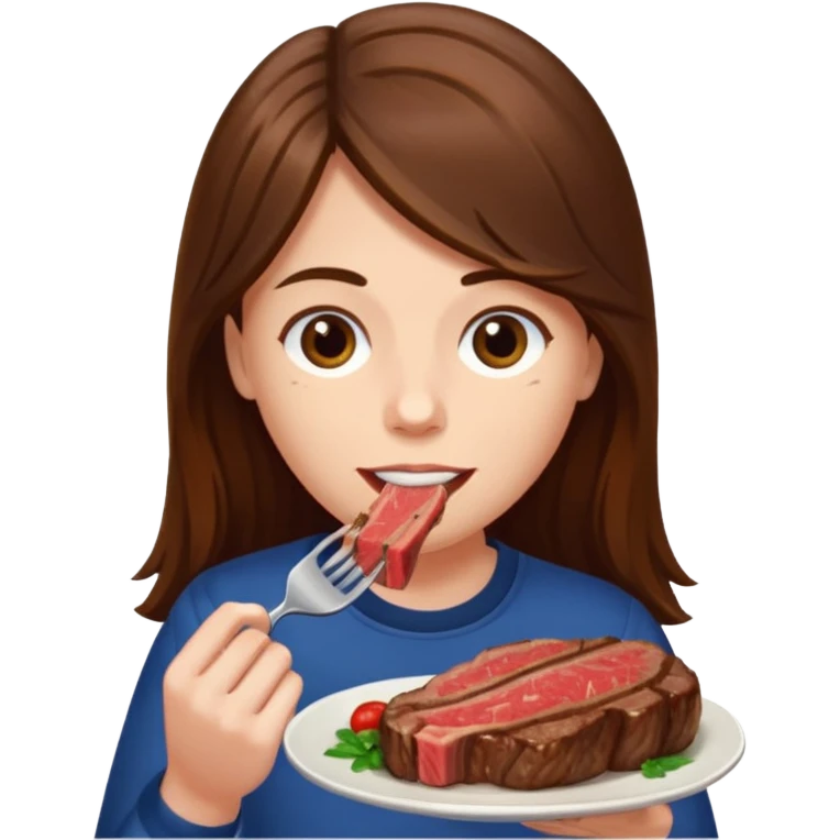 긴 갈색머리고 스테이크를 먹고있어 emoji