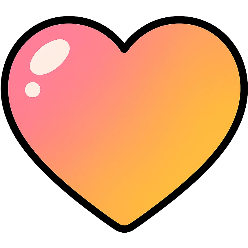 cute heart shape, colored with a vibrant gradient, vector look with shadows and highlights, detailed shading, thin clean outlines, soft rounded features, pastel palette, Japanese pop art style, sticker look, highly detailed emoji