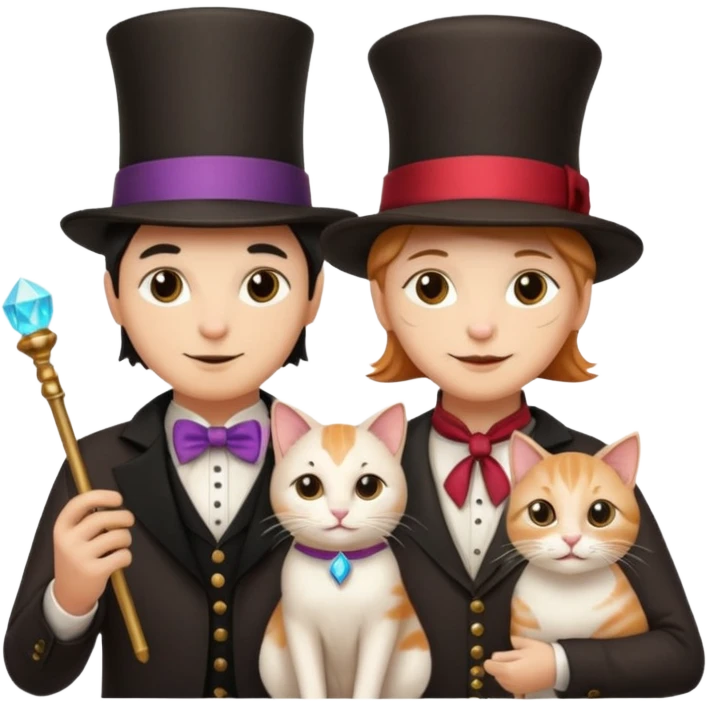 magician couple and their pet cat emoji