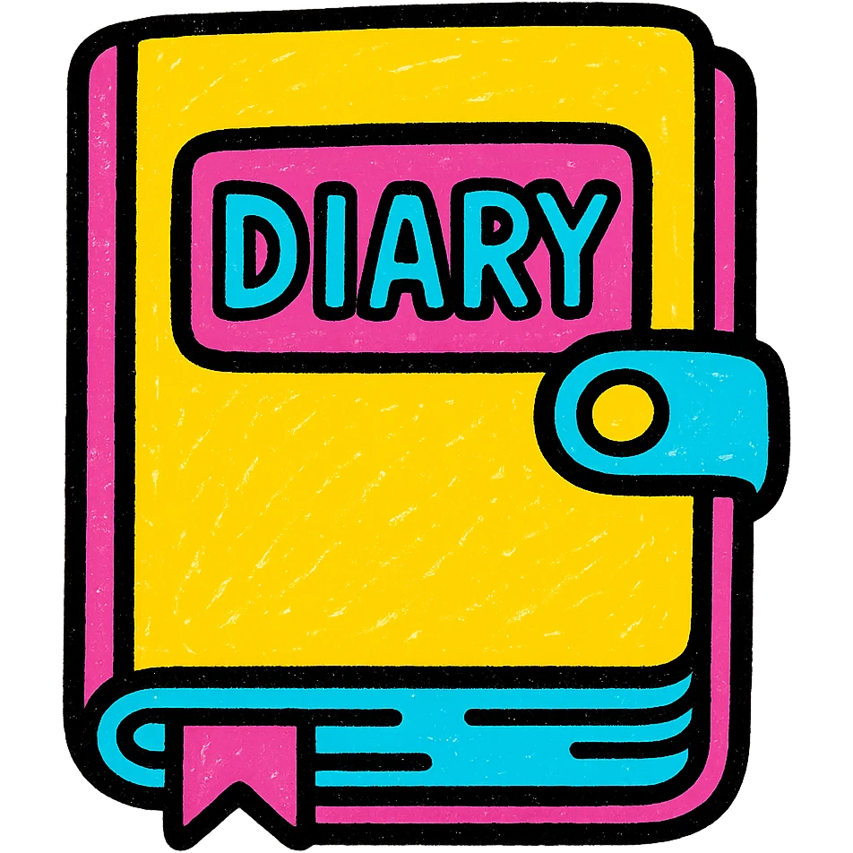 a diary, pop colors style, bold and vibrant palette emoji