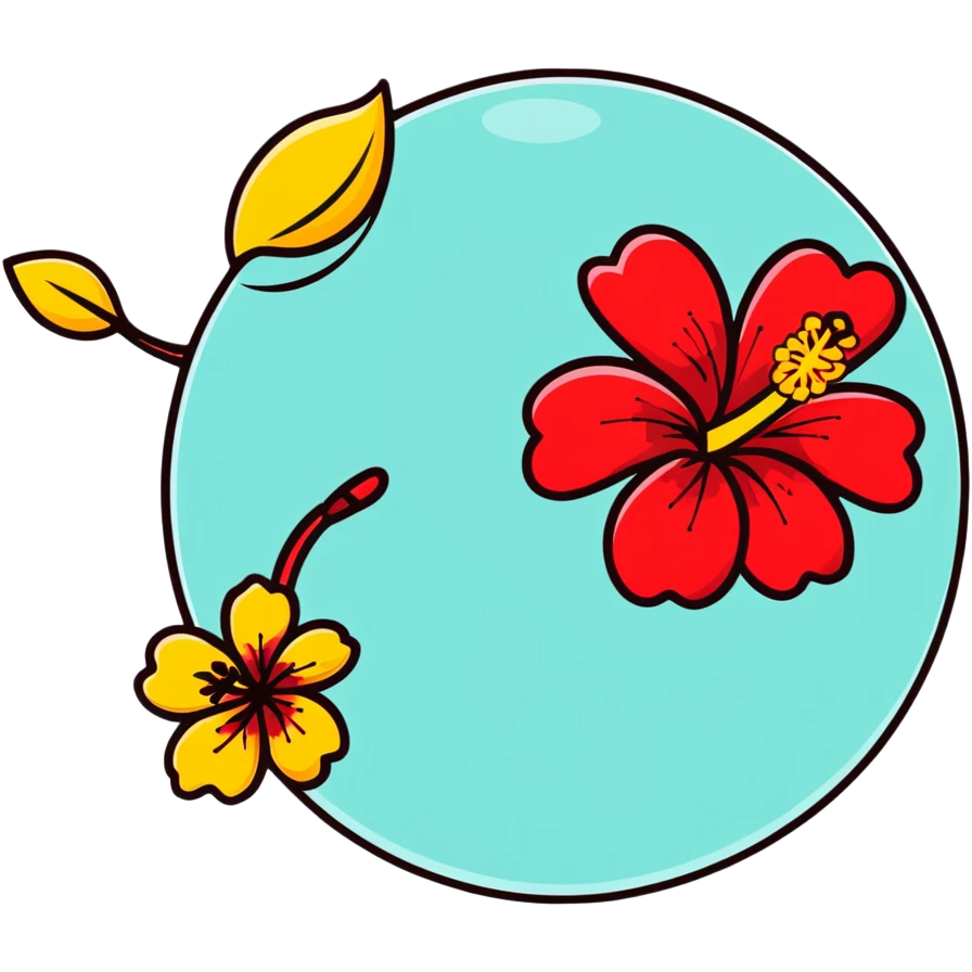 A beach with clear water and hibiscus  emoji