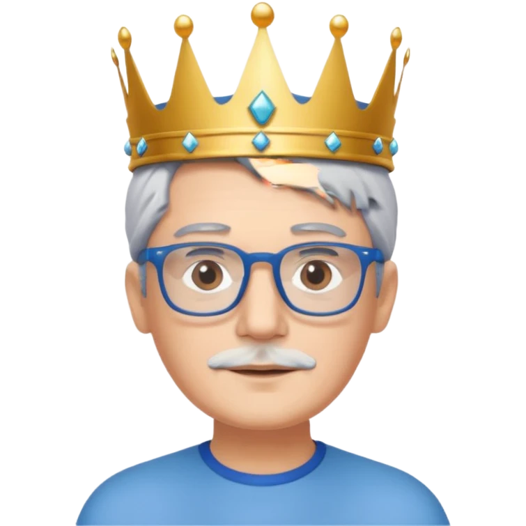 Wearing a crown shoulder length gray hair blue rectangular glasses  emoji