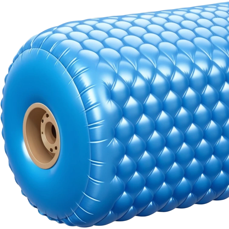 3D render of Bubble Wrapt made of shiny inflatable vinyl, visible seam lines, air valve, highly reflective plastic texture, pool toy aesthetic. emoji