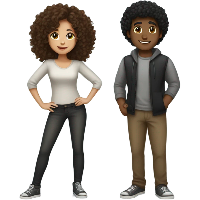 Brown curly hair latin girl with black curly hair guy emoji
