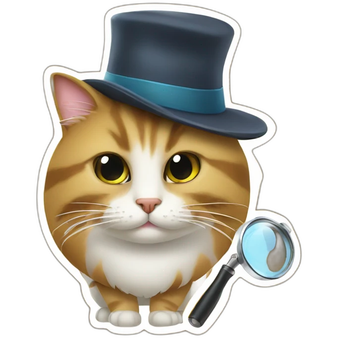 A inspector cat with hat and magnifying glass  emoji
