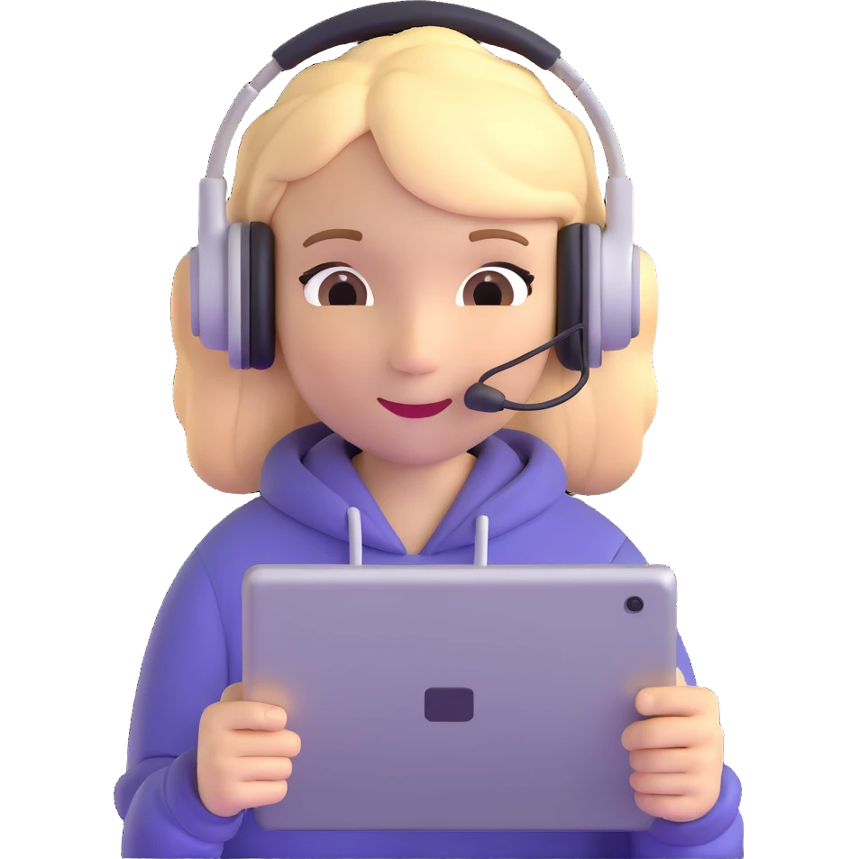 character learning online with headphones and a tablet emoji