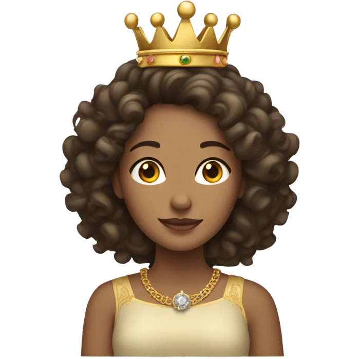 A brunette woman with curly hair, wearing a queen’s crown emoji