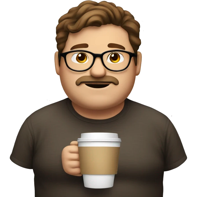 A fat man with brown hair  and round glasses who drinks coffee  emoji