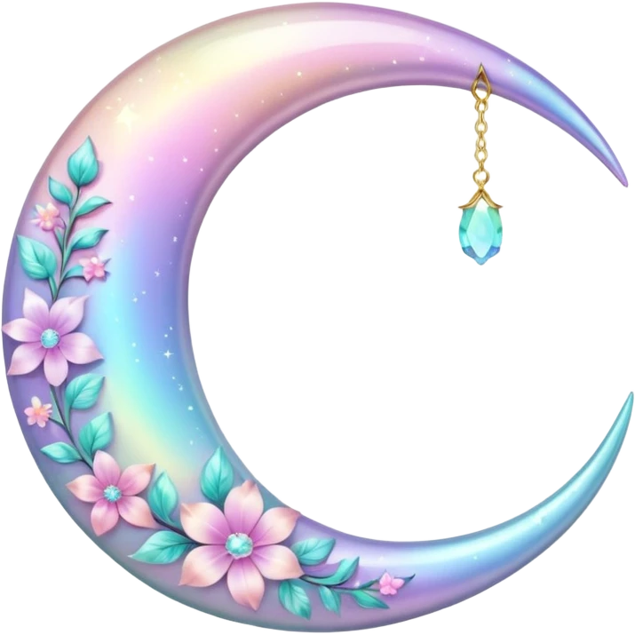glossy Pastel iridescent floral shiny crystal crescent damask moon emoji