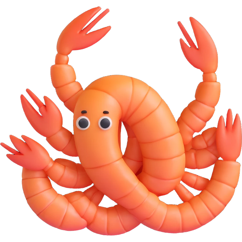 cooked shrimp, curled, 3D emoji style emoji