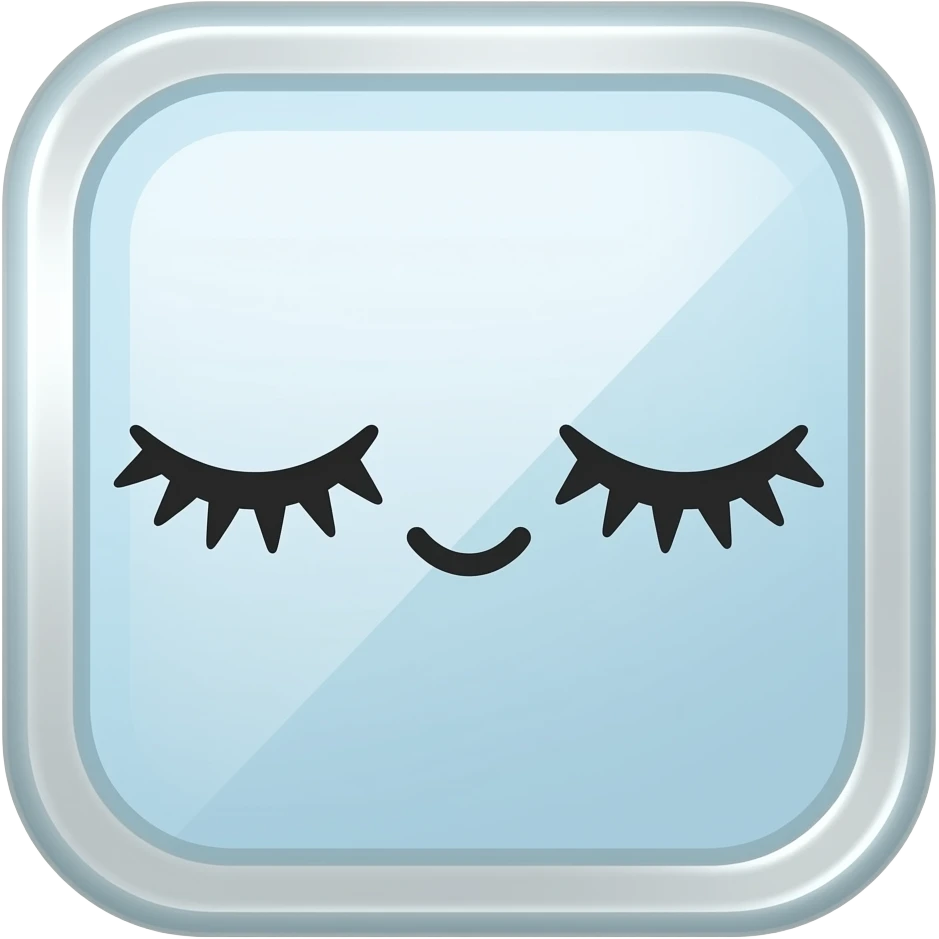 A glass window with a cute face with eyelashes emoji
